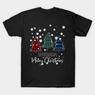 Louisiana Merry Christms Buffalo Plaid Xmas Tree  T-Shirt